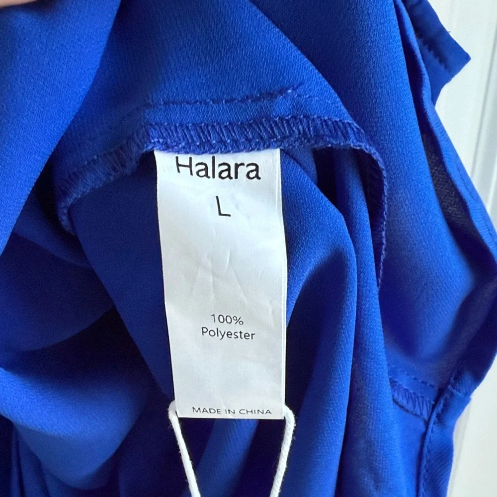 HALARA Royal Blue Keyhole Back Halter Plicated, Size Large - Picture 3 of 6